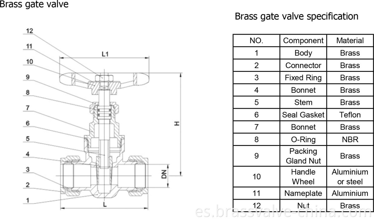 Brass compression gate valve DWG